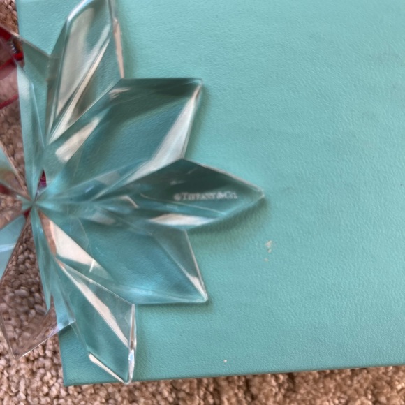 Tiffany Crystal Snowflake Star Holiday Ornament with Red Ribbon - Picture 5 of 5